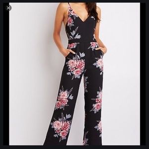 Charlotte Russe Navy Floral Jumpsuit